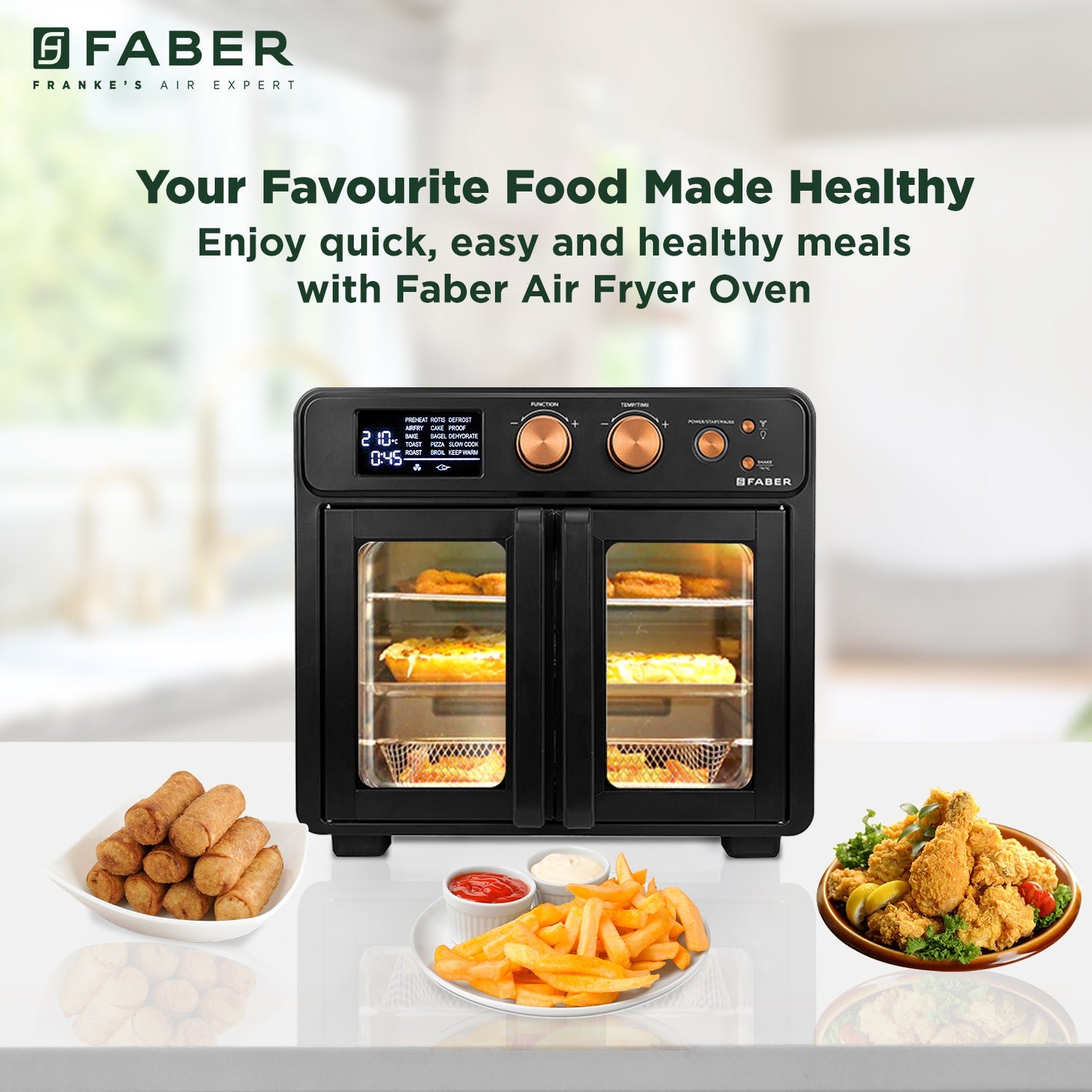 Faber Air fryer OTG, FAO 25L 15F BK, Qish official Faber image 2 | SKU 131.0695.378 | Ajay Trading Co.