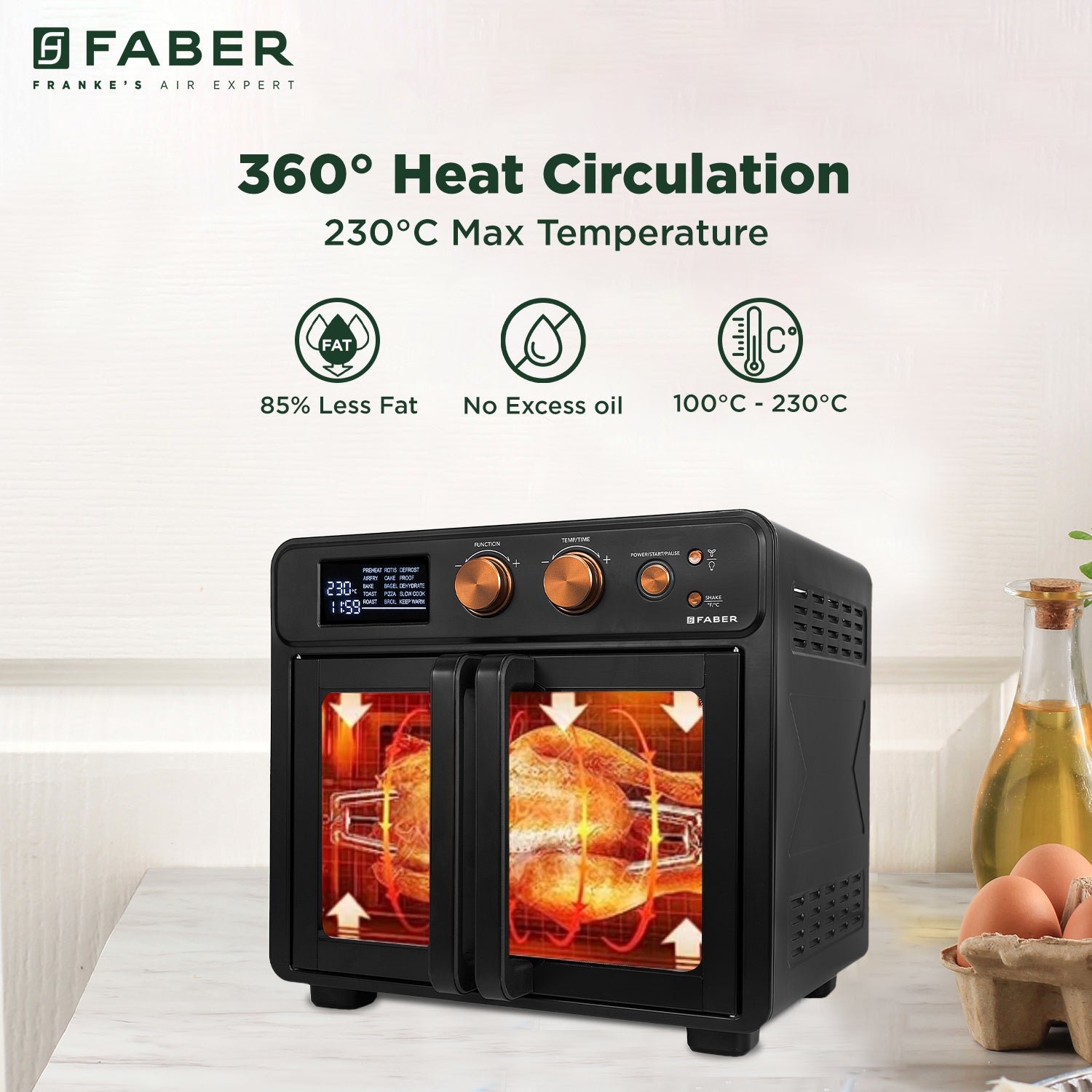 Faber Air fryer OTG, FAO 25L 15F BK, Qish official Faber image 4 | SKU 131.0695.378 | Ajay Trading Co.
