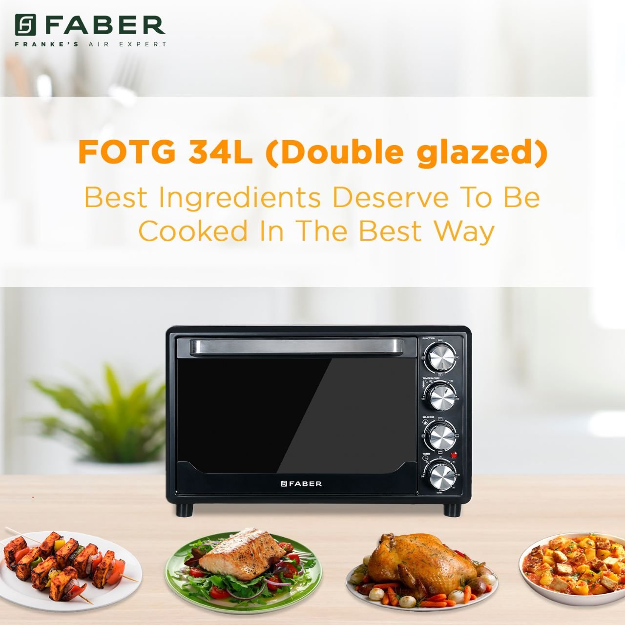 Faber FOTG BK 34L (Double Glazed) | Official Faber image 2 | SKU 131.0676.817 | Ajay Trading Co.